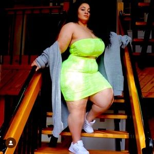 Money Rolls Rhinestone Tube Dress - Neon Yellow